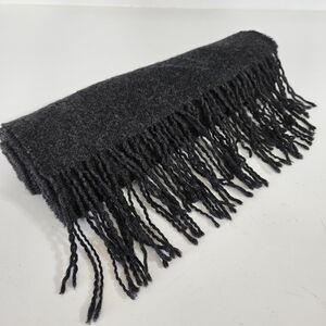 Louisa Perini 100% Cashmere Fringe Scarf Charcoal Gray